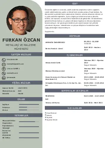 Metalürji Ve Malzeme Mühendisliği Cv Örnekleri cv indir